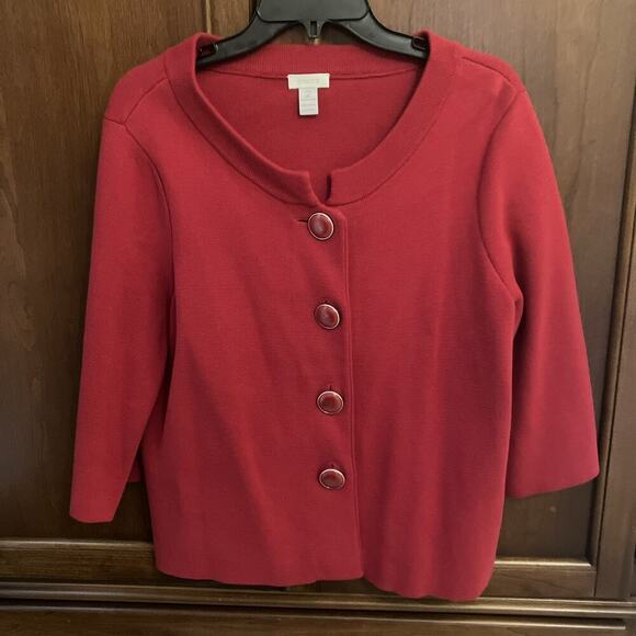 Chicos Women’s Cardigan Sweater Red Size 2 Large Heavy Large Buttons 3/4‎ Sleeve - Picture 1 of 8